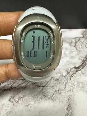 Nike Imara HRM Digital Watch Silver Tone Blue Polyurethane SM0032 New Battery